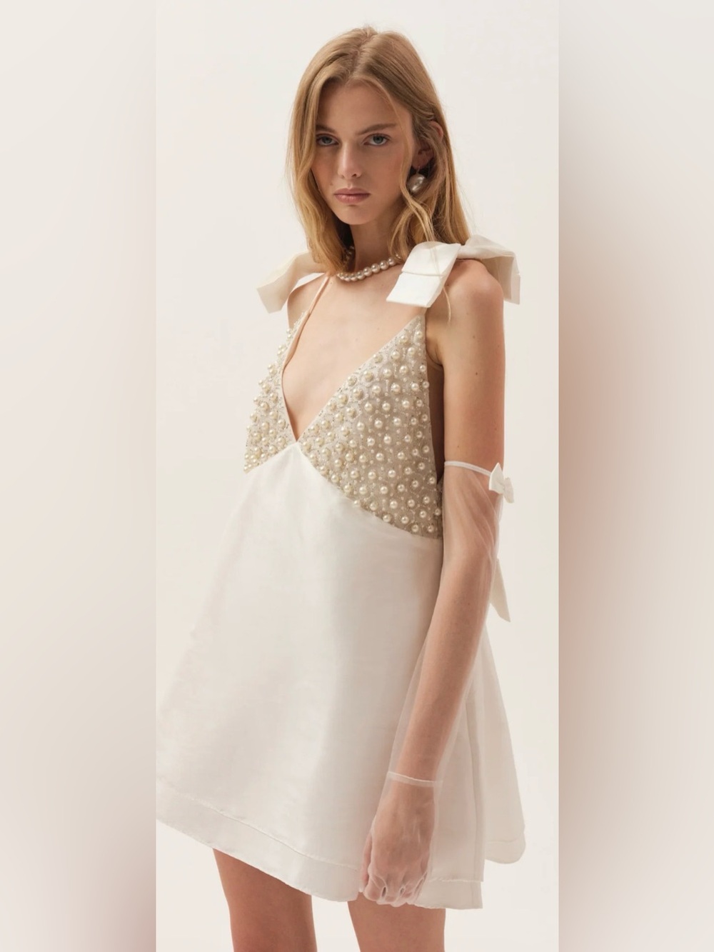 For Love And Lemons Pearly Bow Mini Dress